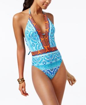 La Blanca All In The Mix Tile-print Plunging Tummy-control One-piece Swimsuit Women's Swimsuit