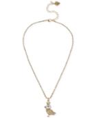 Betsey Johnson Gold-tone Faux Pearl And Crystal Bird Pendant Necklace