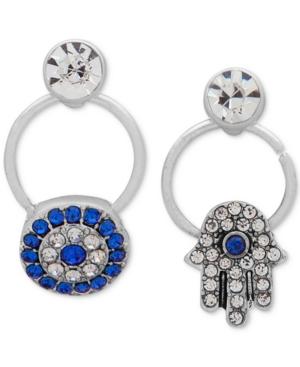 Lonna & Lilly Silver-tone Crystal Hamsa Hand Mismatch Drop Earrings