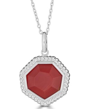Red Agate Beaded Frame 18 Pendant Necklace In Sterling Silver