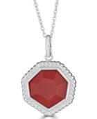 Red Agate Beaded Frame 18 Pendant Necklace In Sterling Silver