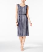 Connected Striped Pleated Belted Dress
