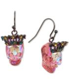 Betsey Johnson Two-tone Multicolor Pave Crown & Skull Drop Earrings
