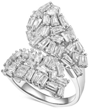 Cubic Zirconia Baguette Cluster Bypass Ring In Sterling Silver