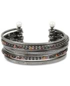 Bcbg Crystal & Imitation Pearl Multi-row Cuff Bracelet