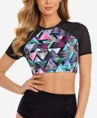 Swim Solutions Sport Mesh-trim Printed Cropped Bikini Top Women's Swimsuit
