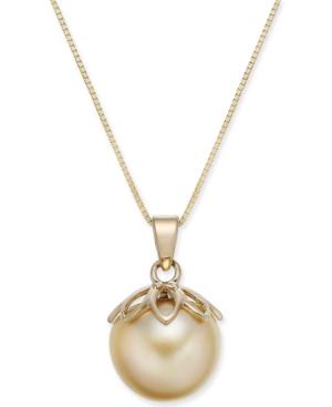 Cultured Golden South Sea Pearl (10mm) 18 Pendant Necklace In 14k Gold