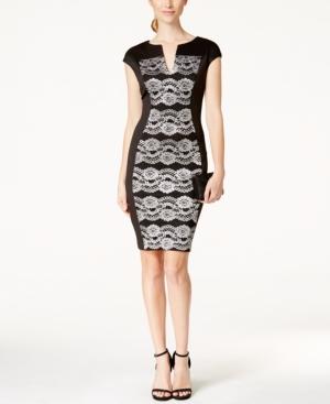 Connected Split-neck Lace-inset Sheath Dress
