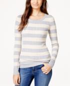 Pink Rose Juniors' Striped Rib-knit Pullover Sweater