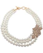 Anne Klein Gold-tone Pave & Imitation Pearl 17 Torsade Necklace
