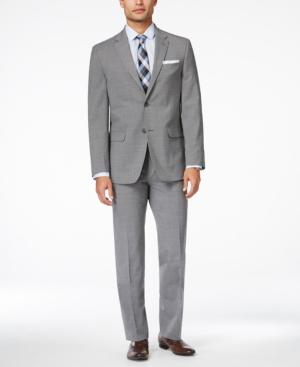 Tommy Hilfiger Men's Light Grey Sharkskin Slim-fit Stretch Performance Suit