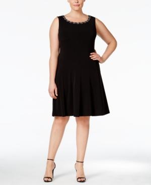Connected Plus Size Embellished Neckline A-line Dress