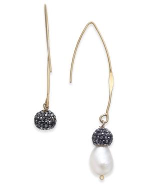 Paul & Pitu Naturally Gold-tone Freshwater Pearl (11 X 9mm) & Fireball Threader Earrings