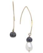 Paul & Pitu Naturally Gold-tone Freshwater Pearl (11 X 9mm) & Fireball Threader Earrings