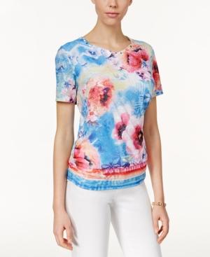 Alfred Dunner Floral-print Short-sleeve Top