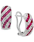 Precious Gemstone (1 Ct. T.w.) And Diamond Accent Omega Earrings In Sterling Silver (in Emerald Or Ruby)