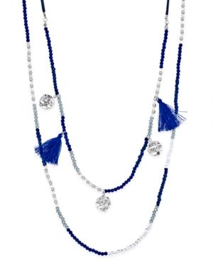 Inc International Concepts Silver-tone Hammered Disc And Tassel Layer Necklace, Only At Macy's