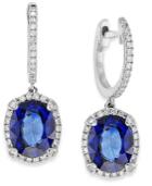 Velvet Bleu By Effy Manufactured Diffused Sapphire (3-3/4 Ct. T.w.) And Diamond (1/3 Ct. T.w.) Oval Earrings In 14k White Gold