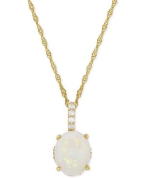Opal (1-5/8 Ct. T.w.) & Diamond (1/10 Ct. T.w.) Pendant Necklace In 14k Gold