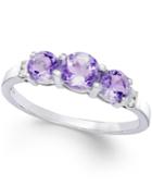 Amethyst Three-stone (1 Ct. T.w.) And Diamond Accent Ring In Sterling Silver