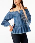 Inc International Concepts Frayed Cold-shoulder Top, Only At Macy's