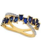 Lab-created Sapphire (2 Ct. T.w.) & White Sapphire (1/6 Ct. T.w.) Crisscross Statement Ring In 14k Gold-plated Sterling Silver