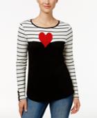 Charter Club Long-sleeve Beaded-heart Top, Only At Macy's
