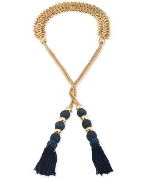 Trina Turk Gold-tone Navy Tassel Open Lariat Necklace