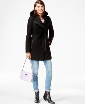 Calvin Klein Faux-leather-trim Asymmetrical Walker Coat