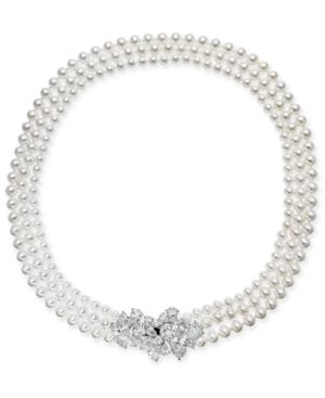 Danori Silver-tone Crystal Cluster Swarovski Imitation Pearl Three-strand 17 Collar Necklace, Created For Macy's