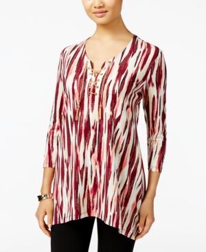 Jm Collection Petite Printed Lace-up Tunic, Only At Macy's