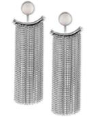 Lucky Brand Silver-tone White Stone And Long Fringe Earring Jackets