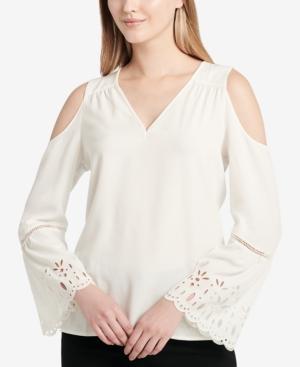 Calvin Klein Embroidered Cold-shoulder Top