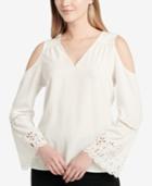 Calvin Klein Embroidered Cold-shoulder Top