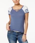 Planet Gold Juniors' Lattice-detail Football T-shirt
