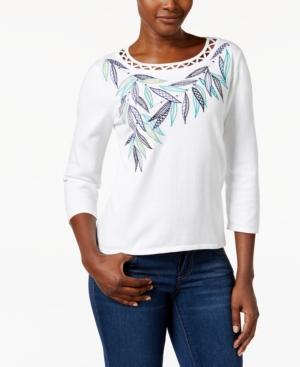 Alfred Dunner Petite Embroidered Three-quarter-sleeve Sweater