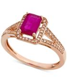 Certified Ruby (9/10 Ct.t.w.) & Diamond (1/6 Ct. T.w.) Ring In 14k Rose Gold
