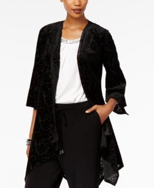 Ny Collection Velvet Handkerchief-hem Cardigan