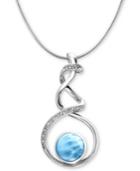 Marahlago Larimar (12mm) & White Sapphire Accent Twist 21 Pendant Necklace In Sterling Silver