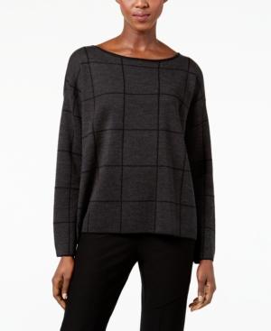 Eileen Fisher Windowpane-check Boxy Sweater, Regular & Petite, Created For Macy's