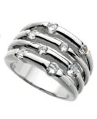 Guess Ring, Silver-tone Four Row Crystal