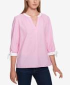 Tommy Hilfiger Striped Tie-sleeve Blouse, Created For Macy's