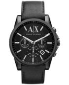 Ax Armani Exchange Men's Black Leather Strap Watch 45mm Ax2098