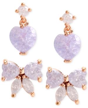 Betsey Johnson Gold-tone Purple Bow And Heart Stud Earring
