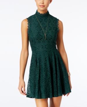 City Studios Juniors' Lace Mock-neck Fit & Flare Dress