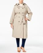 London Fog Plus Size Double-breasted Hooded Trench Coat