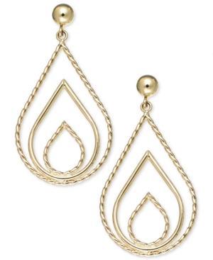 10k Gold Earrings, Polished And Rope Triple Teardrop Earrings
