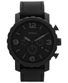 Fossil Men's Chronograph Nate Black Leather Strap Watch 50mm Jr1354