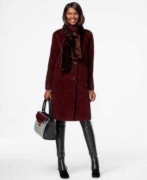 Jones New York Faux-fur-scarf Walker Coat With Removable Scarf