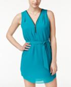 Bcx Juniors' Belted Front-zip A-line Dress